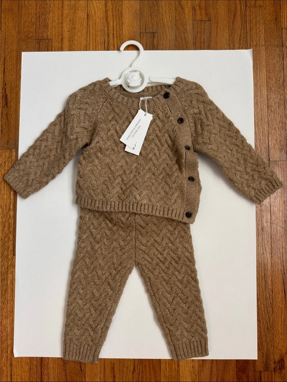 Janie and Jack Tan Cable-Knit Baby Sweater